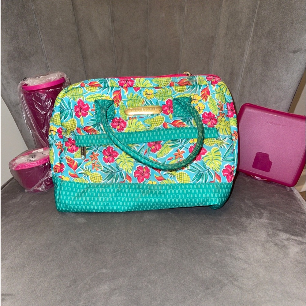 ✅ Tupperware Insulated Lunch Bag Palm Paradise Tropical Palm Leaf RETIRED,  Set